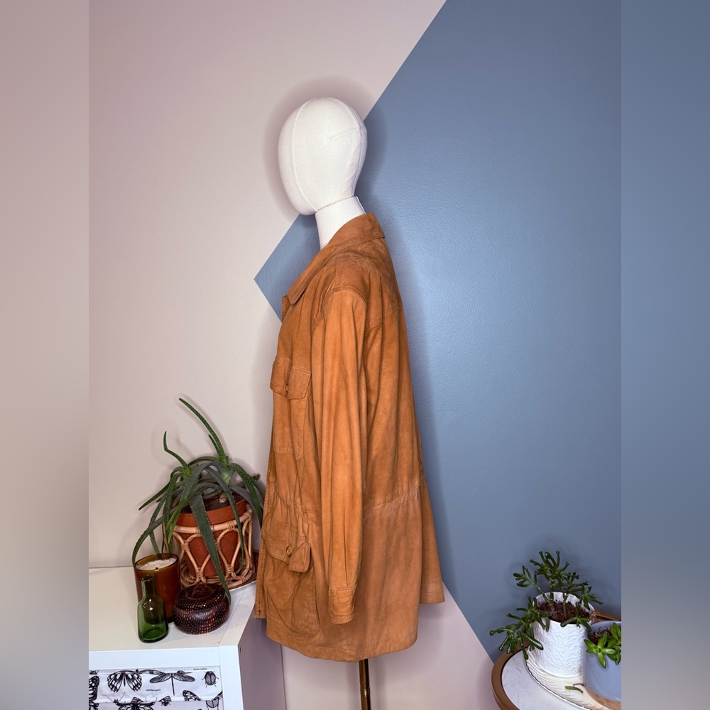 VTG Georgetown Leather Design Tan Suede Safari Jacket S Field Coat 100% Leather - Picture 4 of 14